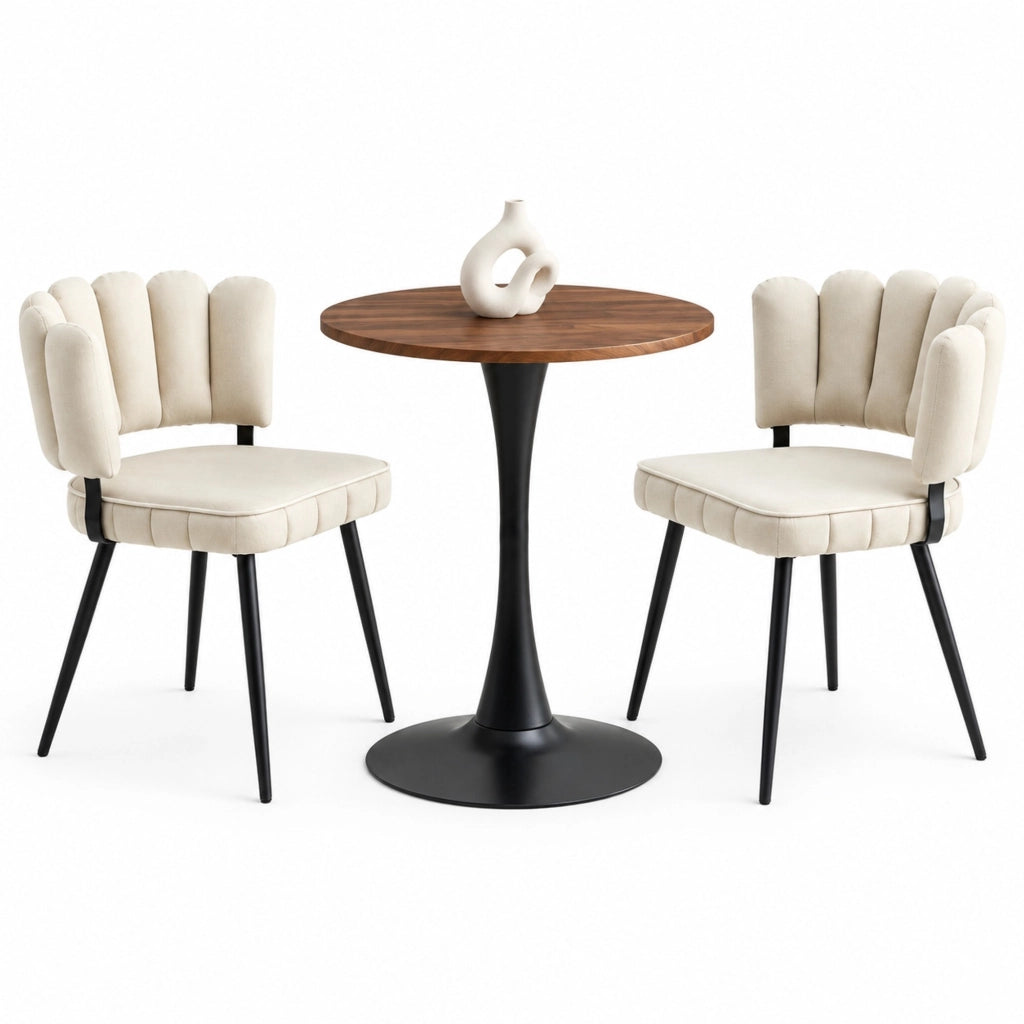 Set tavolo e sedie 60 cm in MDF beige e metallo nero per 2, stile moderno