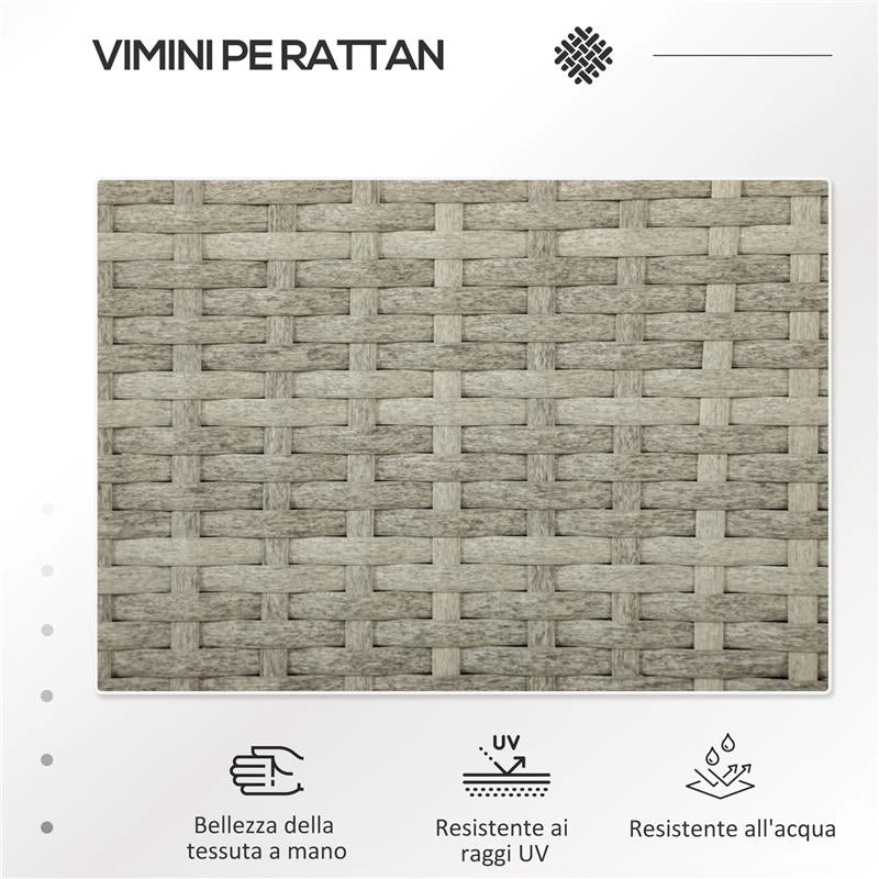 DIVANETTO PER ESTERNI 2 POSTI CON TAVOLINO DA CAFFÈ IN ACCIAIO E RATTAN PE 137X59X82 CM GRIGIO E CREMA