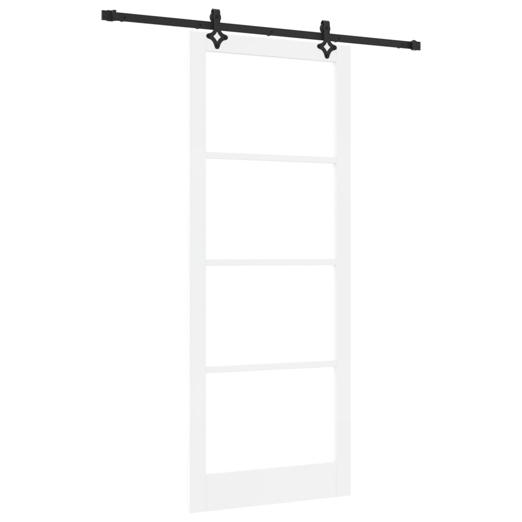 Porta Scorrevole  con Set di Accessori 'ORKDAL'Legno Massello Bianco e Vetro