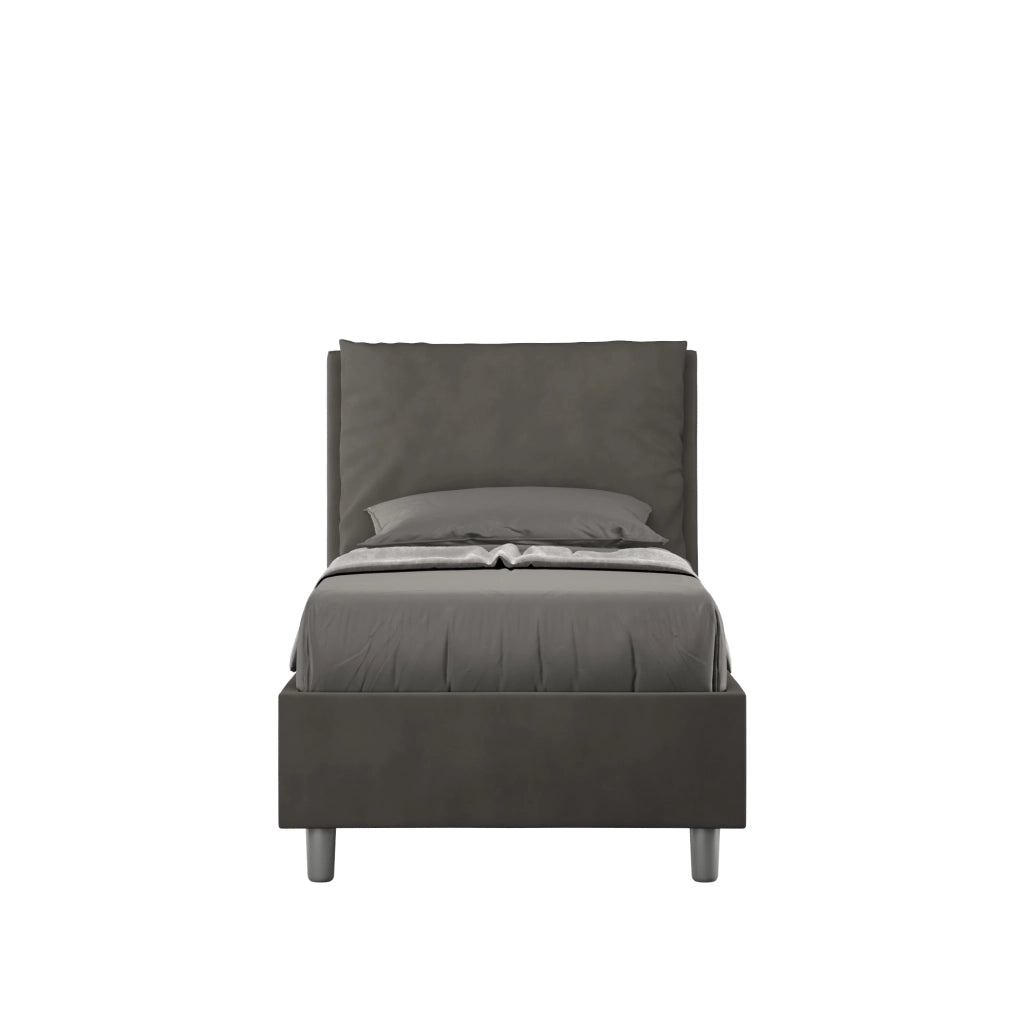 BS COM Letto singolo con rete imbottito 90x200 microfibra grigio