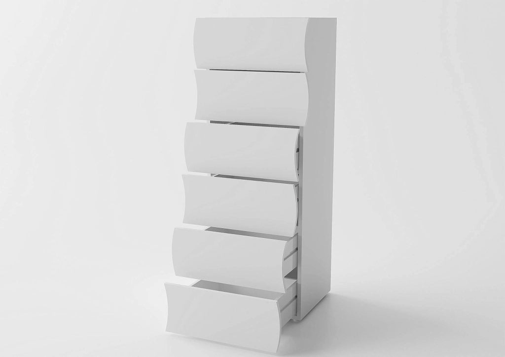 Cassettiera a 6 Asch, Made in Italy, Design moderno, Settimanale per camera da letto, cm 50x40h122, colore Bianco lucido