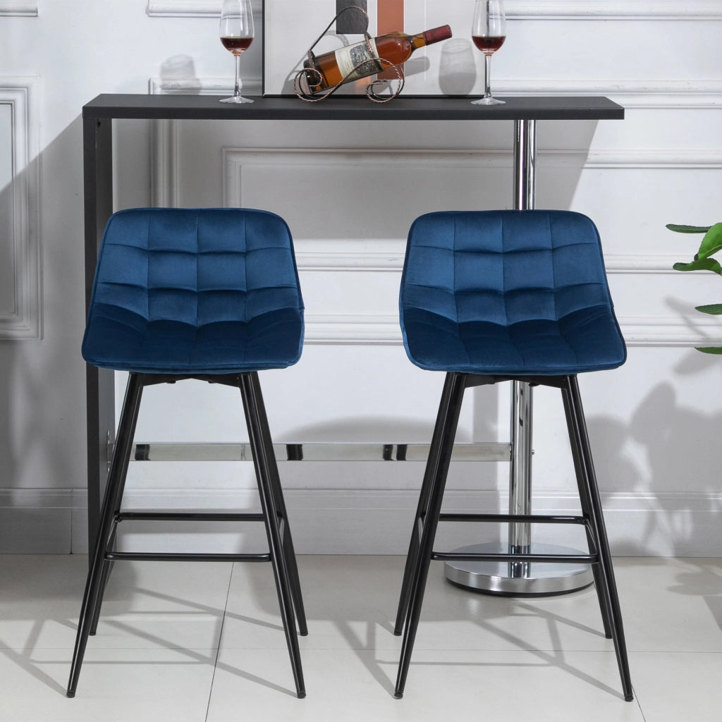 Set 2 Sgabelli Imbottite da Bar 45x47x88 cm in Metallo e Tessuto Vellutato Blu