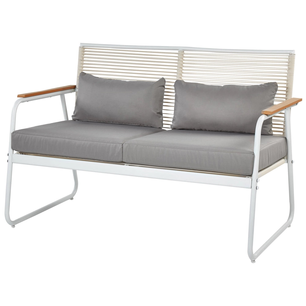 Set da giardino in acciaio bianco con cuscini grigi Set da salotto 4 posti Tavolo moderno