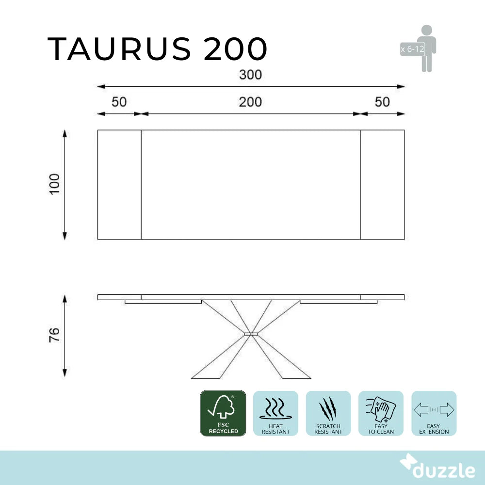 Tavolo da pranzo allungabile in legno impiallacciato rovere termocotto Taurus 200-300x100 cm fino a 12 posti Made in Italy | Duzzle