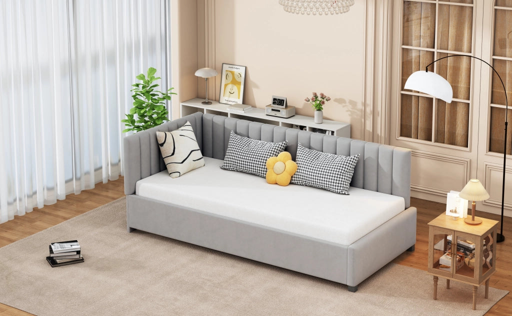 Letto sofà multifunzione in velluto grigio 90x200 cm