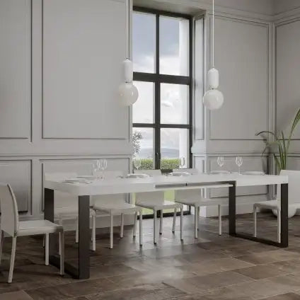 Tavolo allungabile 120/224x90 cm Tecno colore bianco frassino gambe antracite