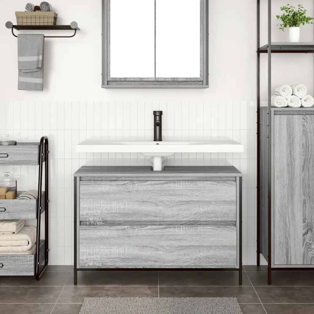 Mobile Lavabo da Bagno con Cassetti Grigio Sonoma 90x34,5x60 cm