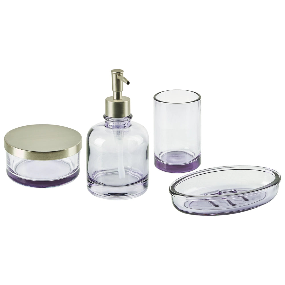 Set di accessori da bagno in 4 pezzi Dispenser di sapone in vetro viola Glam Portasapone Portaspazzolino Tazza