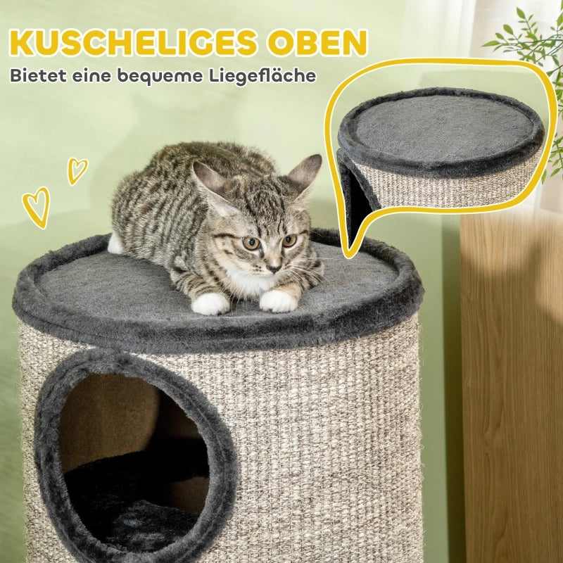 TIRAGRAFFI a 3 livelli Ø38 x 70 cm in peluche grigio chiaro con sisal