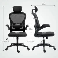 Sedia da Ufficio Ergonomica in Tessuto con Braccioli, Nero