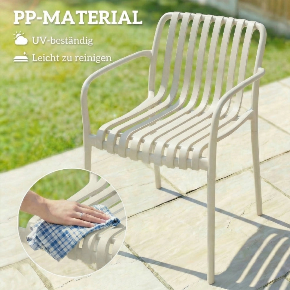 Set di 4 sedie da giardino impilabili in plastica; design a lamelle; bianco crema