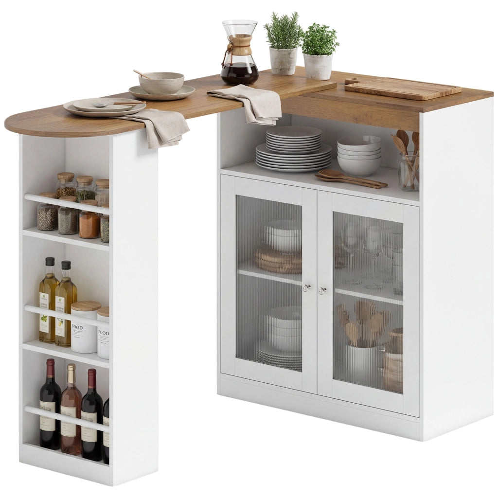 Tavolo da bar allungabile e girevole 90¡ã ¨C zephmum ¨C Bianco e naturale 150x80x105,5 cm