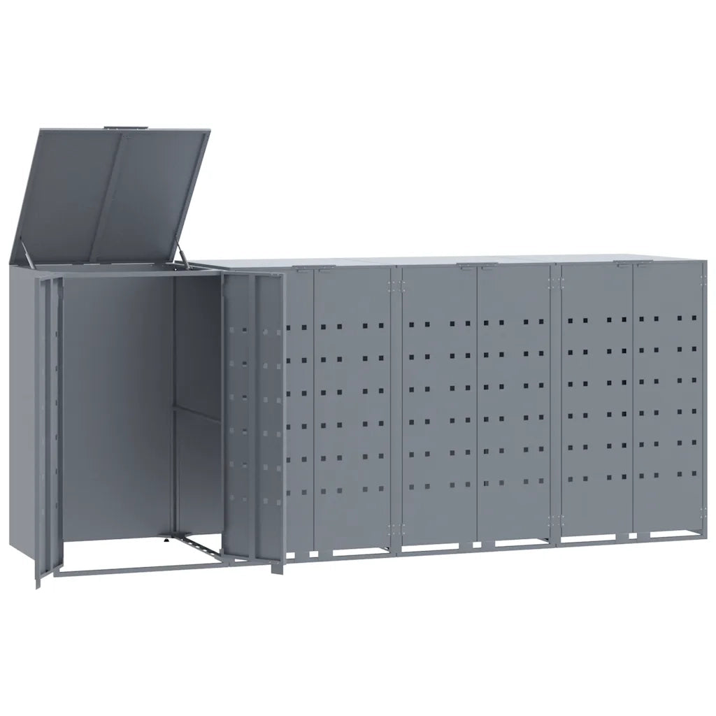 Copribidone con Ruote per 4 Bidoni Grigio 276x79x117cm Acciaio 3279989