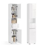 Mobiletto da bagno mobile contenitore colonna con cassetto ripiani regolabili scomparti 30 x 30 x 170 cm bianco 12_0004018