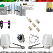 Cancello Automatico Kit Motori a Braccio Articolato 24 V 2 Ante da 0,5 a 2,5 MT Centrale 220/24 V 5 Radiocomandi Faro Fotocellule