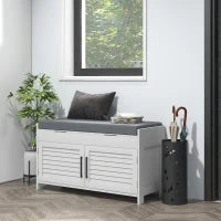 Panca Scarpiera con Ripiano Interno Regolabile su 3 Livelli, in MDF e Simil Lino, 90x36x50 cm, Bianco e Grigio