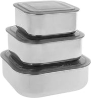 Contenitori di stoccaggio in acciaio inossidabile Equinox 530872 - contenitori a chiusura ermetica con coperchi in plastica - capacità: 600 ml/900 ml/1500 ml, 3 pezzi