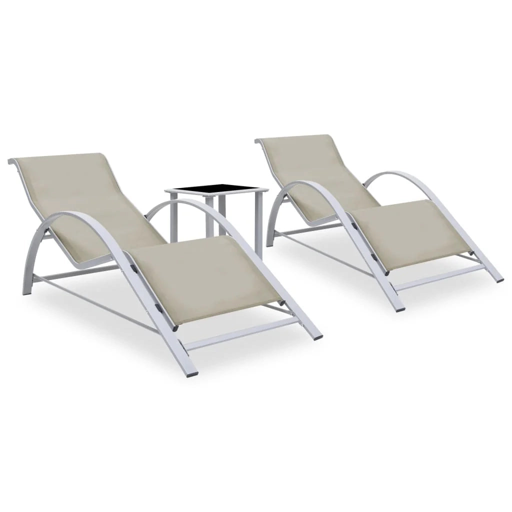 Set di 2 lettini prendisole sedie a sdraio lettini prendisole aiuole da giardino mobili da giardino con tavolo alluminio crema 02_0012073