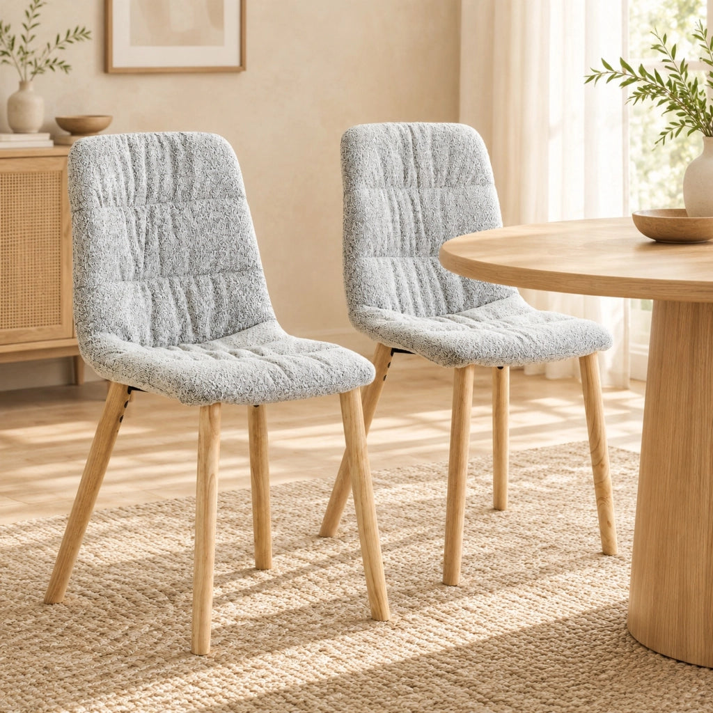 Sedia da pranzo 88 cm in tessuto grigio chiaro e legno, set da 2