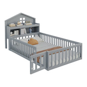 Letto Casetta 90x200 cm - Sponda; Porta; Mensole - in Legno Massiccio - Grigio
