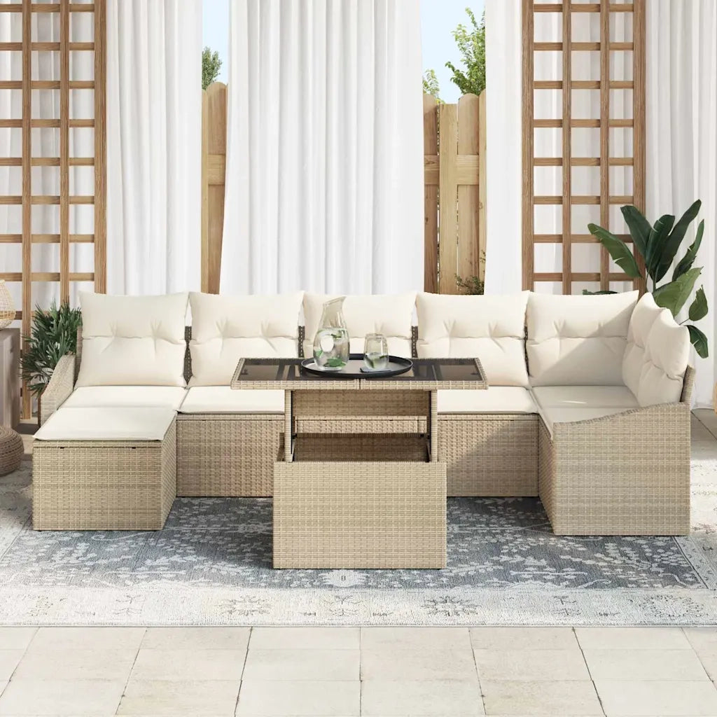 Set Divano da Giardino 8 pcs Beige e Crema polyrattan
