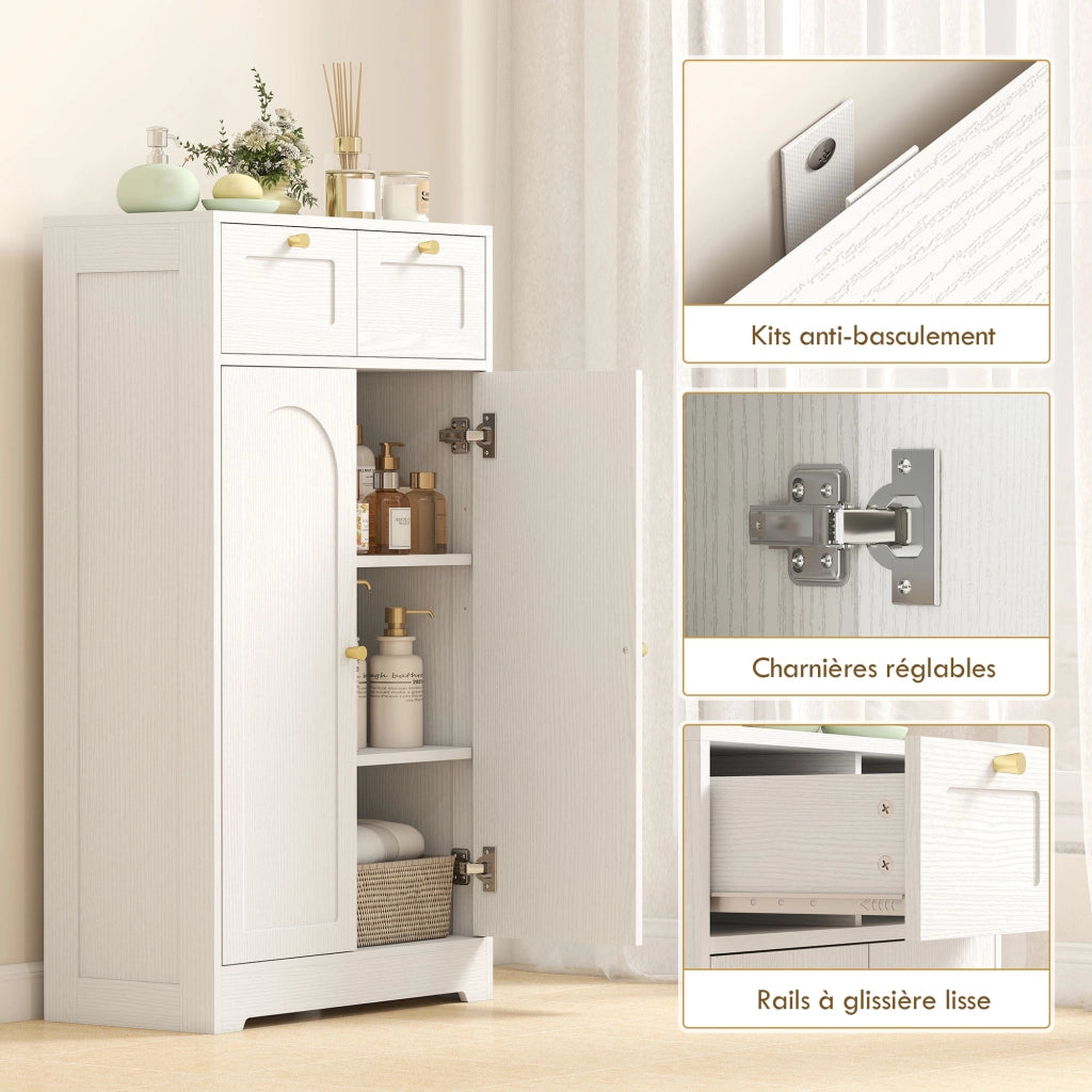 Mobile da bagno armadietto con 2 cassetti ante e ripiani regolabili ¨C Zephmum ¨C Bianco 60x30x108 cm