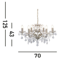 Lampadario Classico Parigi Acciaio Ottone Vetro Trasparente 6 Luci E14