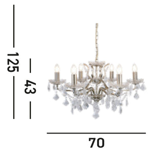 Lampadario Classico Parigi Acciaio Ottone Vetro Trasparente 6 Luci E14