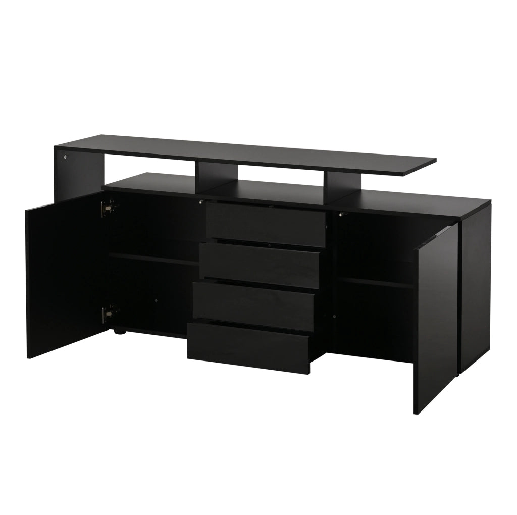 Sideboard 160x35x70 cm con LED e USB; 2 porte; 4 cassetti; nero