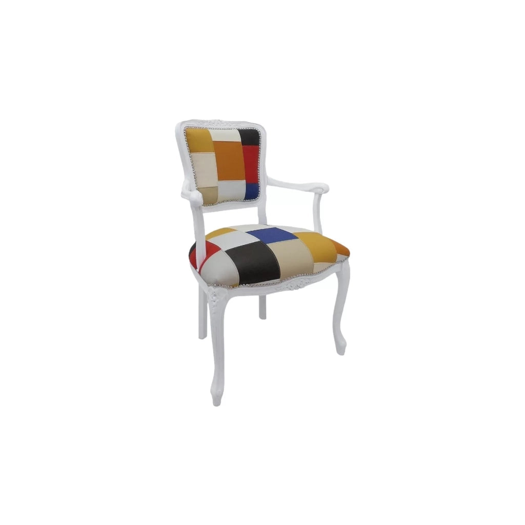 Poltrona parigina imbottita tessuto multicolore legno bianco 55x45x85 - Mobili 2G