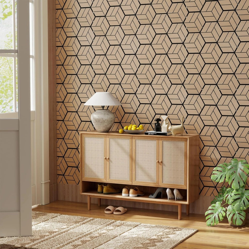 Set di 4 Pannelli Fonoassorbente, Pannelli Acustici per Pareti, 81x 66 cm, 9 Tavoletta Esagonali in Legno, per Riduzione del Rumore, Decorazione Interna, 2,1 m²
