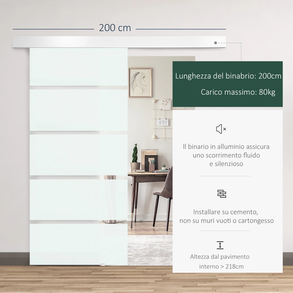 Porta Scorrevole Vetro Satinato per Bagno Cucina ¨C Xylo ¨C 205x90x0,8cm con Binario