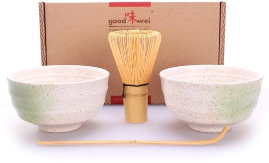 Set di Tè Matcha - Due Tazze di Tè Matcha Giapponese (bianche)