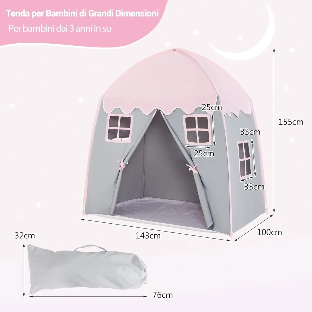 Tenda da Gioco per Bambini, Tenda per Cameretta con Borsa, Tappetino Antiscivolo, Design con Chiusura Lampo, Finestre Traspiranti, Ideale per Bambini e Bambine 3 Anni+ (Rosa)