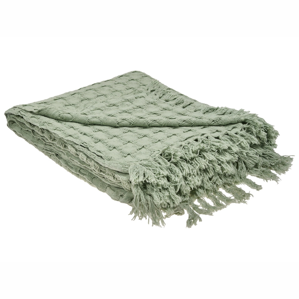 Copriletto in tessuto di cotone verde 220 x 240 cm con frange Coperta decorativa Biancheria da letto design classico Camera da letto