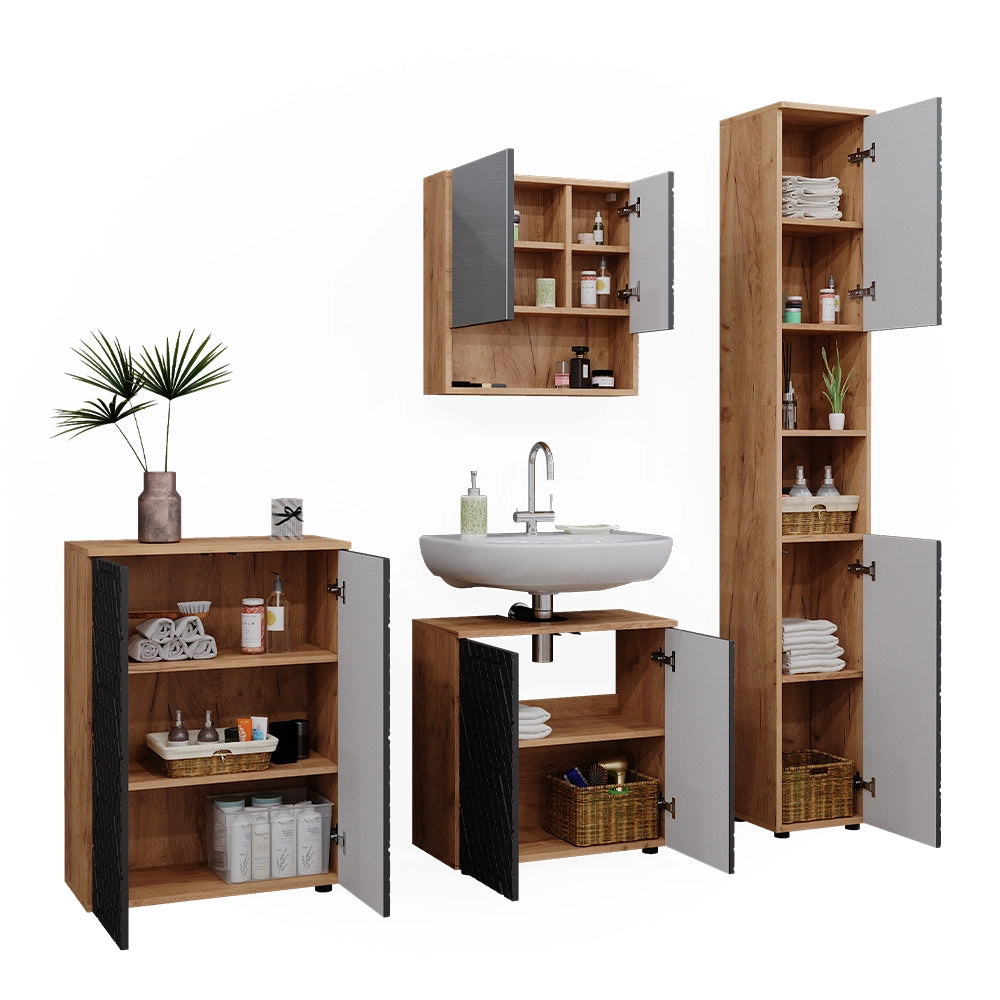 Vicco Set mobili bagno Antracite con struttura a nido d'ape 4 pezzi, con colonna e cassettiera