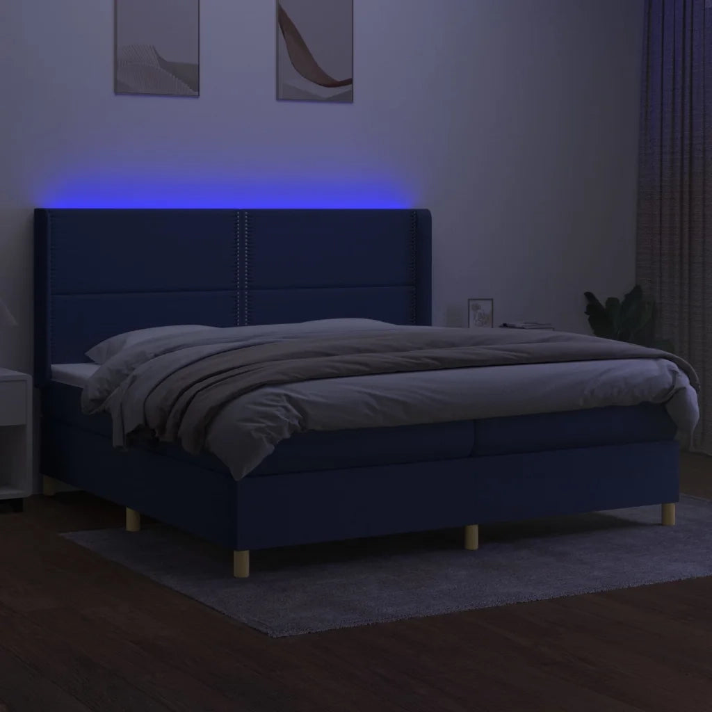 Letto a Molle Materasso e LED Blu 200x200cm in Tessuto 3138827