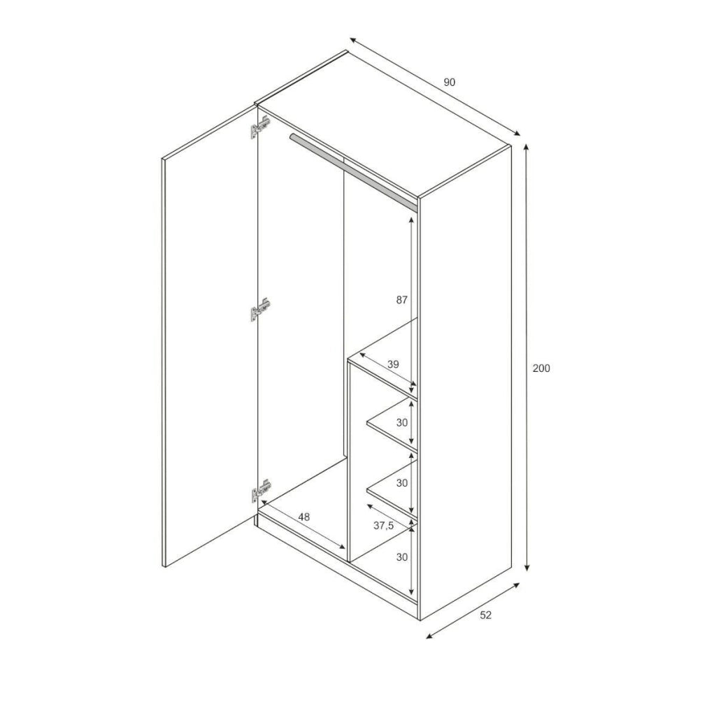 Guardaroba Aronia, Armadio per cameretta, Mobile a 3 ante e 3 ripiani con barra appendiabiti, cm 90x52h200, Bianco e Verde acqua