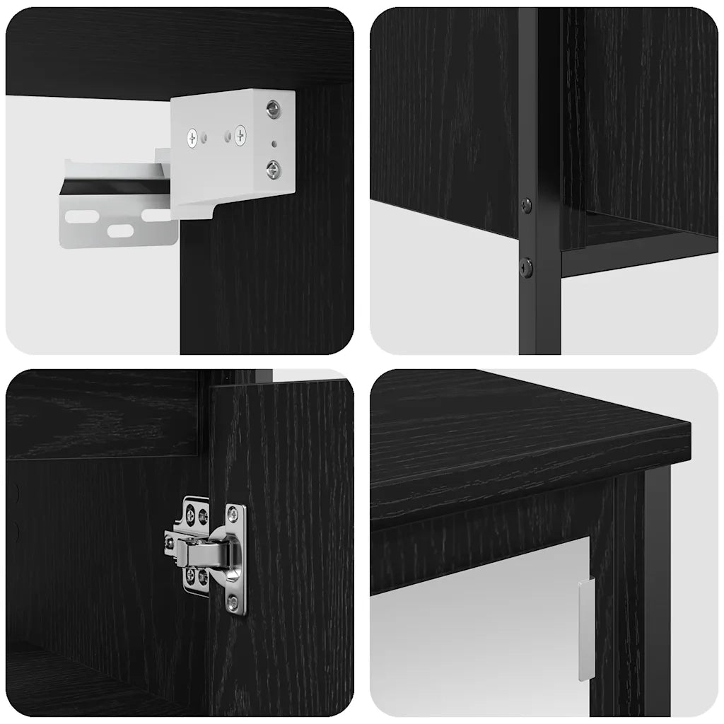 Set Mobili da Bagno | Armadio da bagno 2 pz Rovere Nero in Legno Multistrato