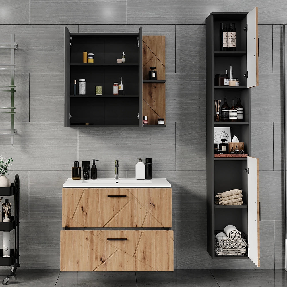 Vicco Set di mobili da bagno Antracite/Artisan 4 parti