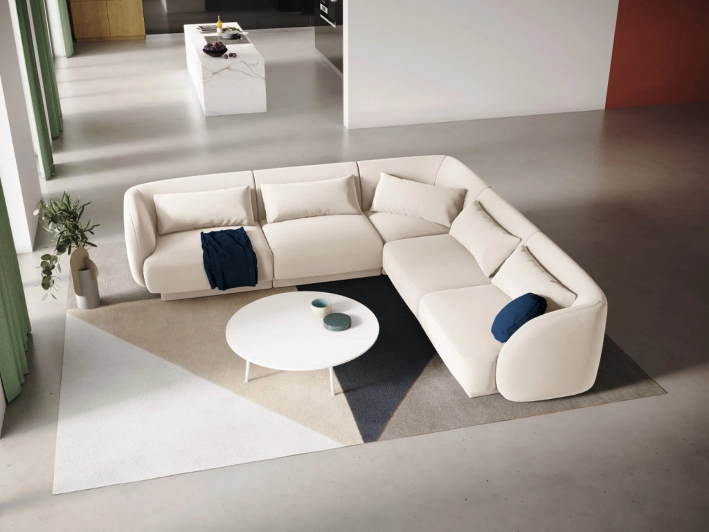 Cosmopolitan Design - Divano angolare reversibile "Tulum" 5 posti in velluto beige chiaro 