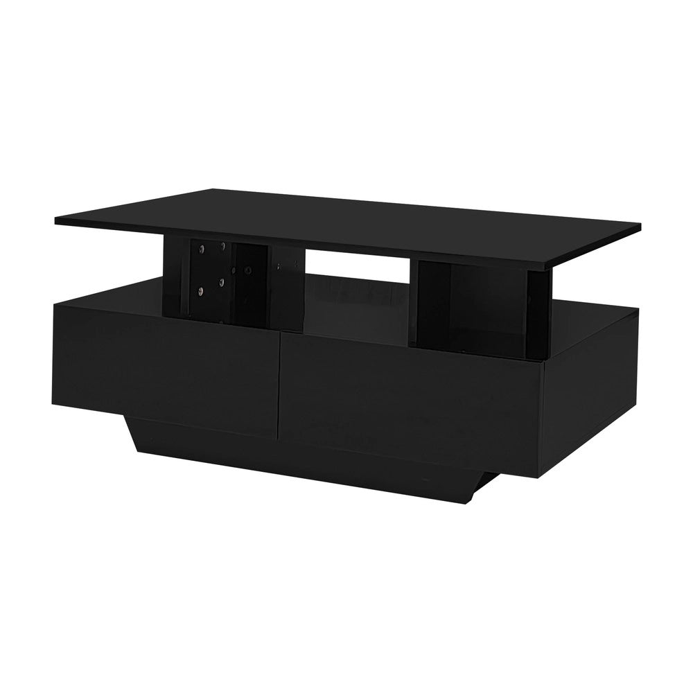 Tavolino da Caff¨¨ con LED e 2 Cassetti ¨C Xylo ¨C Bianco Lucido 90x55x41 cm