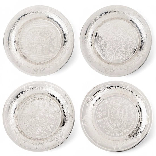 Set di 4 Bordini Decorativi in Acciaio Inossidabile - Argento - Motivi Orientali/Indiani - Decorazione - Mini Bordini - Sostegni