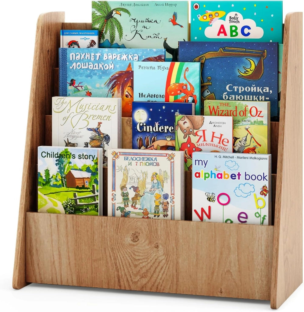 Libreria Montessoriana per Bambini, Scaffale a 4 Ripiani Aperto in Legno con Spazio Nascosto sul Retro, Porta Libri per Cameretta, Stanza dei Giochi e Aula, 57,5 x 26,5 x 59 cm (Bianco)