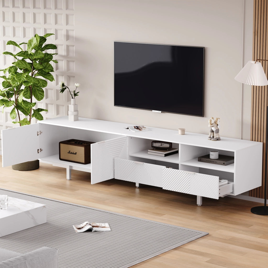 Mobile TV Geometrico con Ante e Vano Contenitore ¨C MINIMAL ¨C Bianco, 200x40x51 cm
