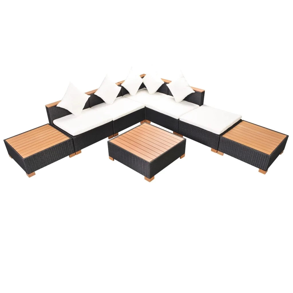 Set di mobili da giardino mobili da esterno 8 pezzi con cuscini resina intrecciata nera 02_0017755
