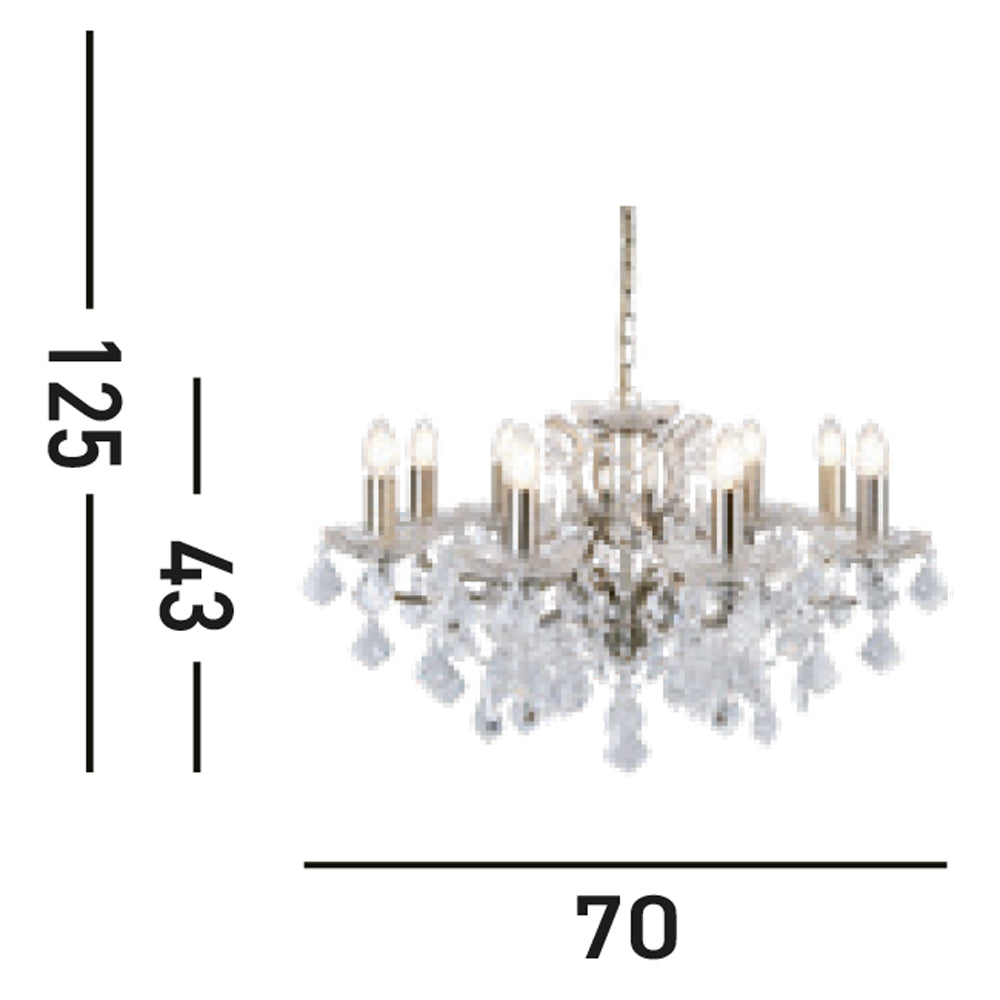 Lampadario Classico Parigi Acciaio Ottone Vetro Trasparente 8 Luci E14