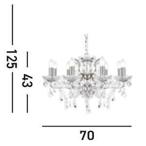 Lampadario Classico Parigi Acciaio Argento Vetro Trasparente 8 Luci E14