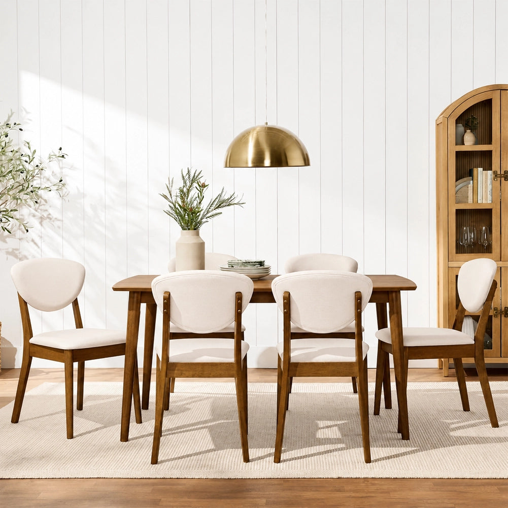 Set 2 Sedie da Pranzo in Legno Scuro Rivestimento in Tessuto Crema 52x47x84 cm