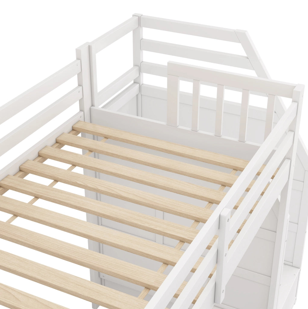 Letto a soppalco 90x200 cm con scivolo e scala portaoggetti in legno bianco